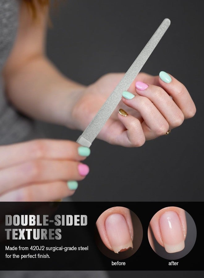 FERYES Stainless Steel Double Side Nail File with Anti-Slip Handle for Salon Home and Travel, Metal Manicure File for Women and Men, 4.8-Inch Filing Surface - Image 2